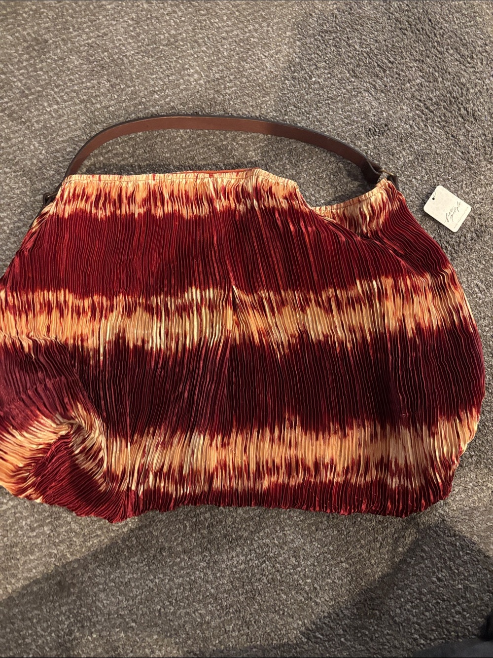 Free People Burgundy and Gold Pleated Hobo Shoulder Bag